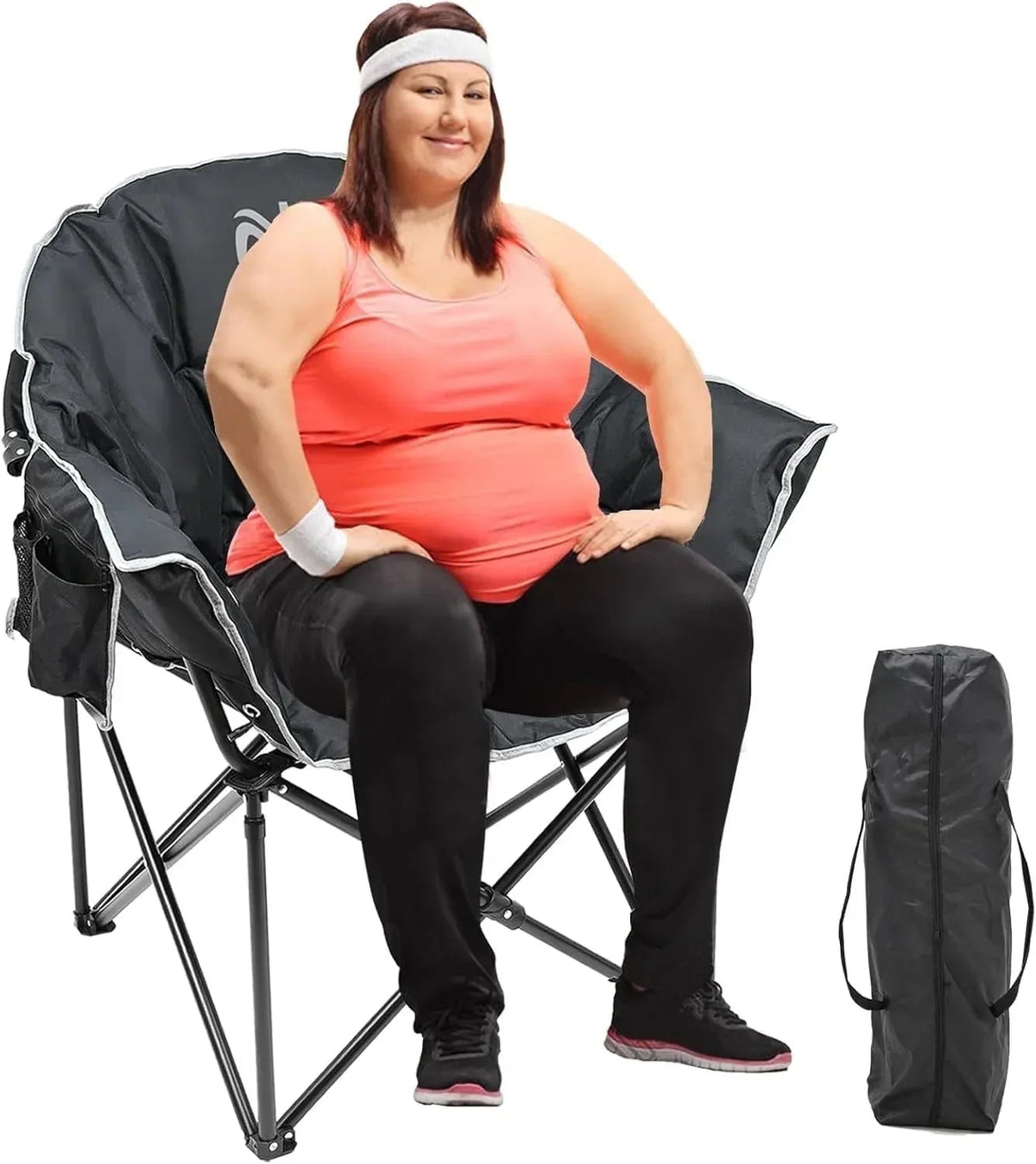 Slsy Double Camping Chair, Extra Padded Loveseat for 3 Prson Heavy Duty Folding Loveseat with Cup Holders for Camping, Fishing, or Hunting