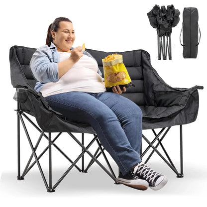 Slsy Double Camping Chair, Extra Padded Loveseat for 3 Prson Heavy Duty Folding Loveseat with Cup Holders for Camping, Fishing, or Hunting