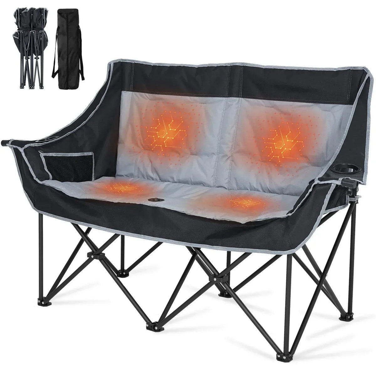 Slsy Double Camping Chair, Extra Padded Loveseat for 3 Prson Heavy Duty Folding Loveseat with Cup Holders for Camping, Fishing, or Hunting
