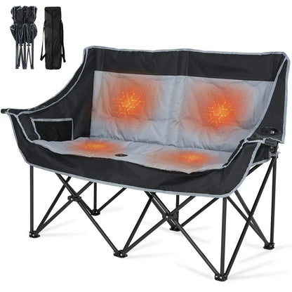 Slsy Double Camping Chair, Extra Padded Loveseat for 3 Prson Heavy Duty Folding Loveseat with Cup Holders for Camping, Fishing, or Hunting
