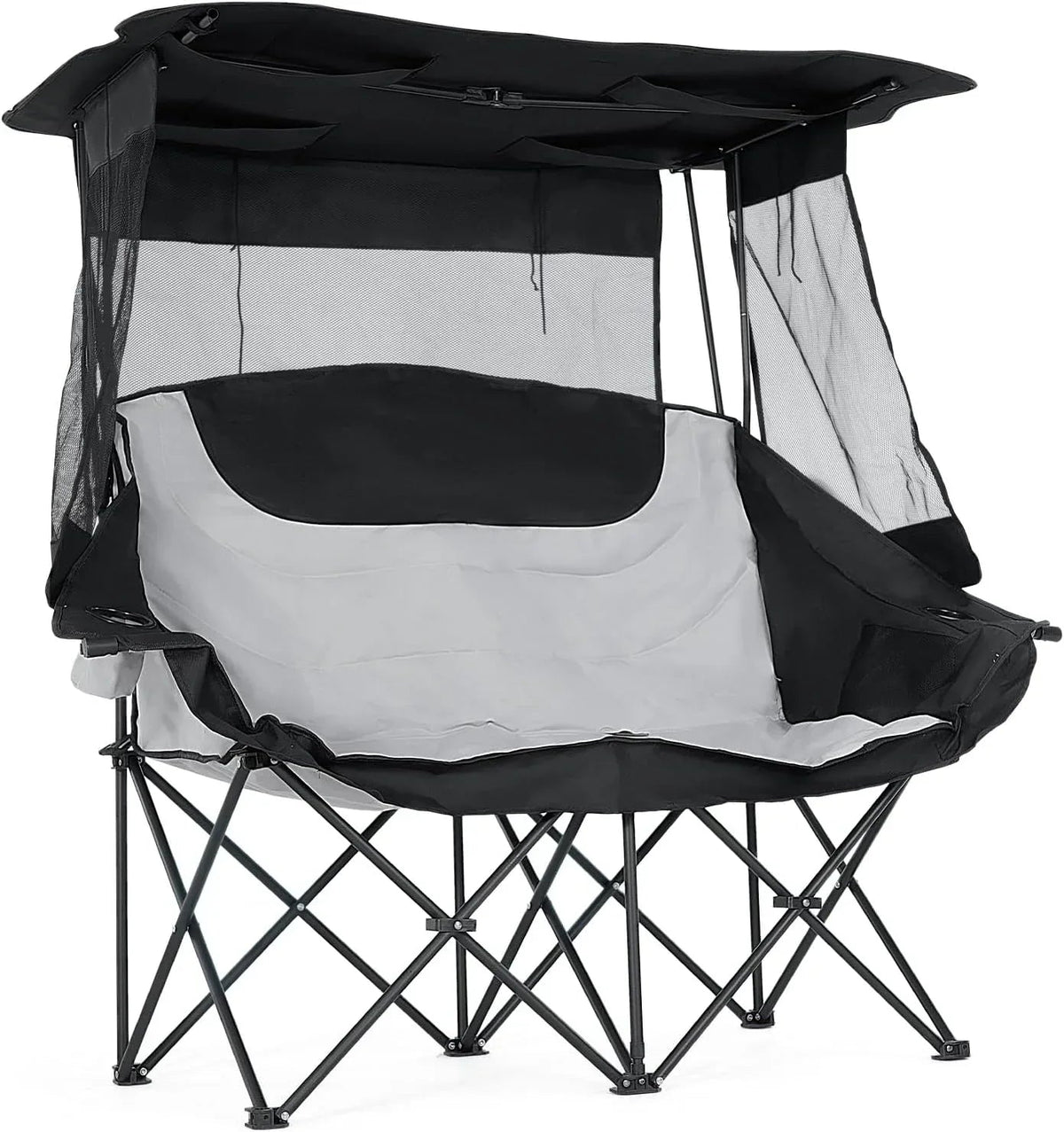 Slsy Double Camping Chair, Extra Padded Loveseat for 3 Prson Heavy Duty Folding Loveseat with Cup Holders for Camping, Fishing, or Hunting
