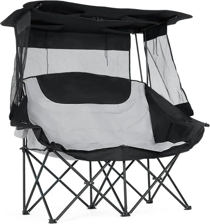 Slsy Double Camping Chair, Extra Padded Loveseat for 3 Prson Heavy Duty Folding Loveseat with Cup Holders for Camping, Fishing, or Hunting
