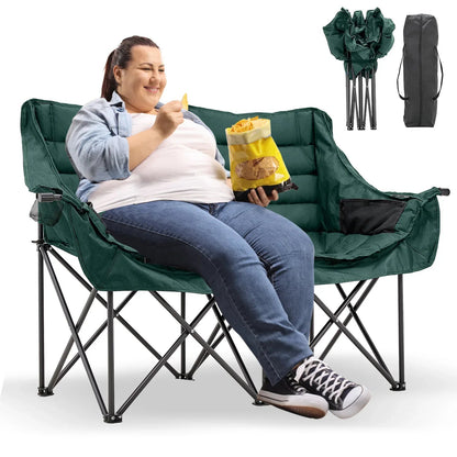 Slsy Double Camping Chair, Extra Padded Loveseat for 3 Prson Heavy Duty Folding Loveseat with Cup Holders for Camping, Fishing, or Hunting