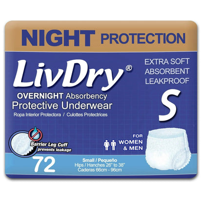 LivDry Overnight Adult Diapers for Women and Men, Max Protection Incontinence Underwear