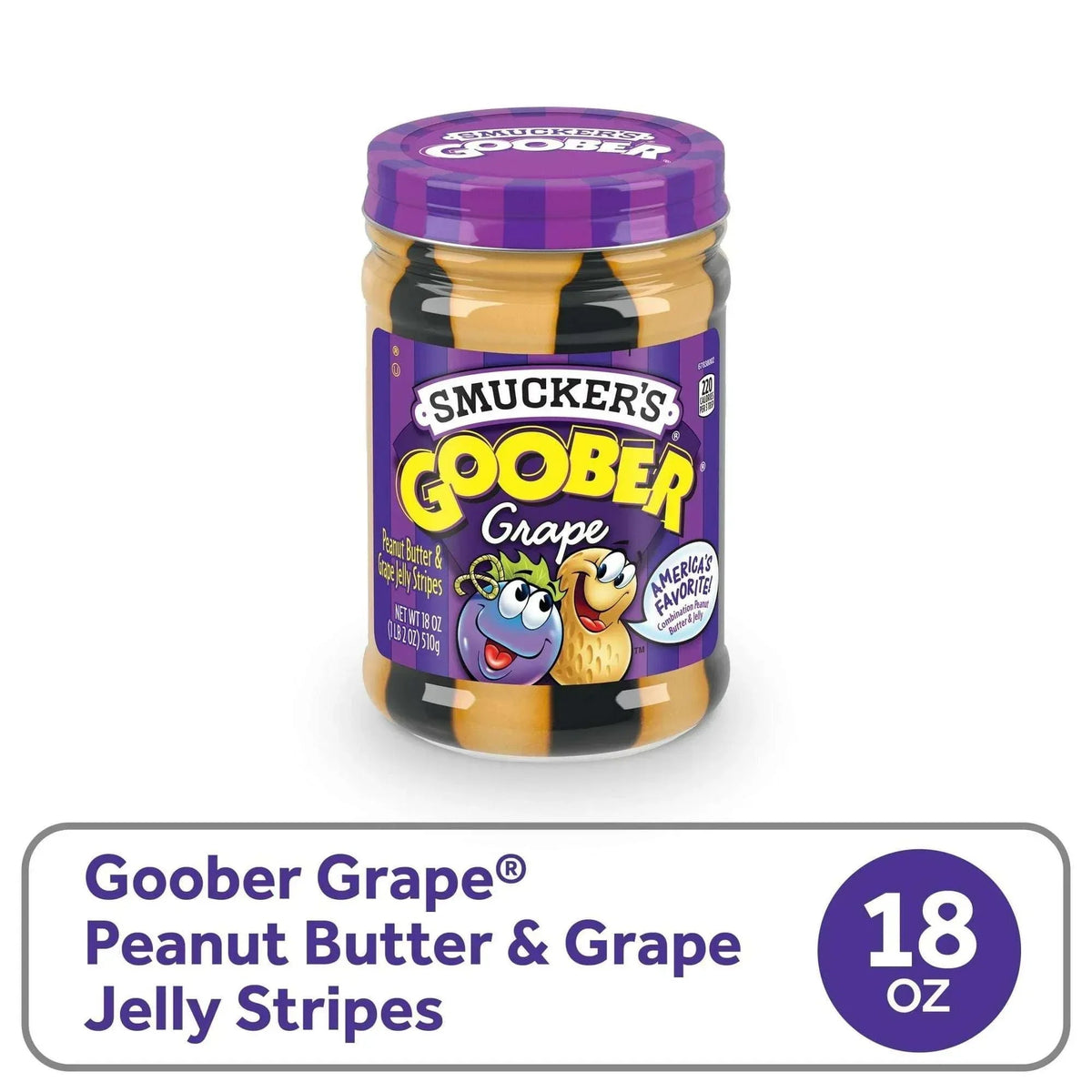 Smucker’s Goober Grape, Peanut Butter & Grape Jelly Stripes, 18 oz Jar