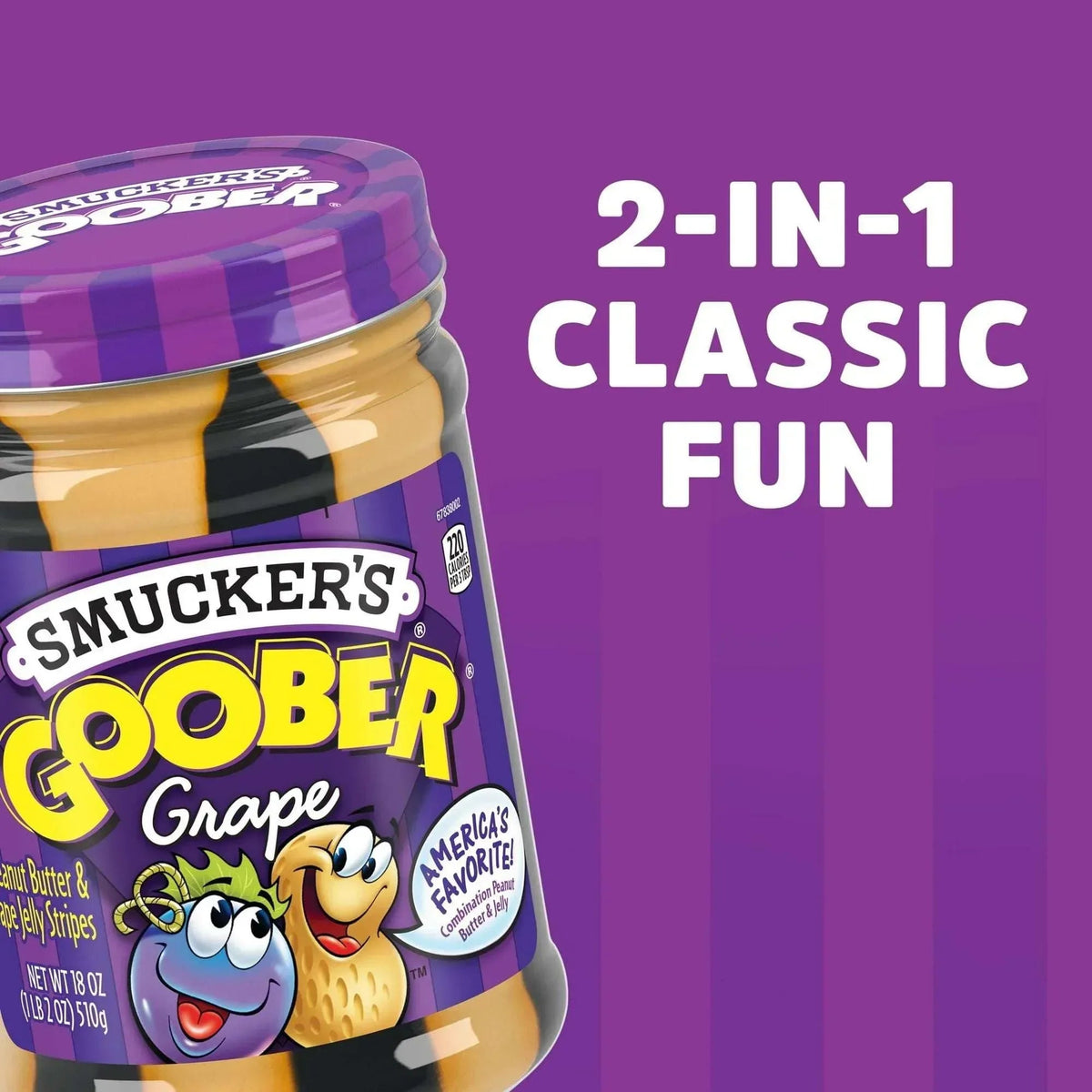 Smucker’s Goober Grape, Peanut Butter & Grape Jelly Stripes, 18 oz Jar