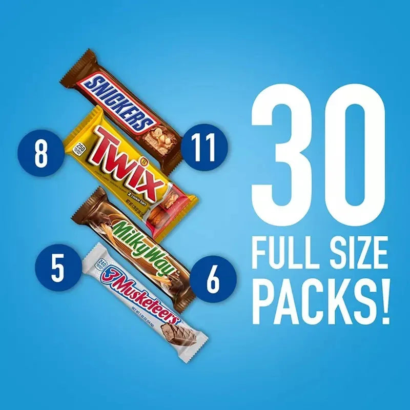 Snickers, Twix & More Chocolate Candy Bars, Great For Easter Candy, Full-Size Variety Pack, 30 ct.