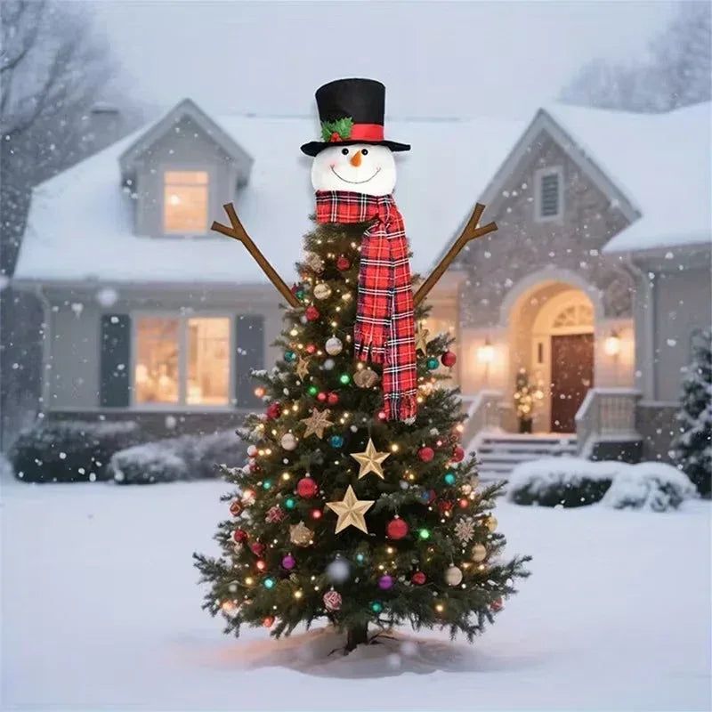 Soft Stuffed Snowman Tree Topper with Arms – Fabric Fluffy Christmas Ornament for Holiday Tree & Party Decorations (Child-Safe, No Dangerous Parts)