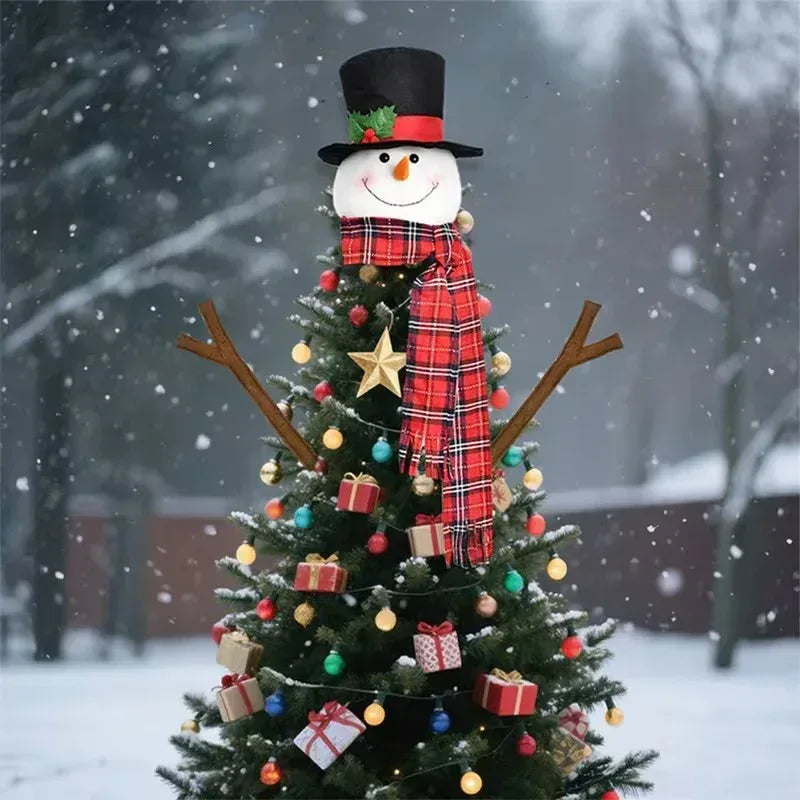 Soft Stuffed Snowman Tree Topper with Arms – Fabric Fluffy Christmas Ornament for Holiday Tree & Party Decorations (Child-Safe, No Dangerous Parts)