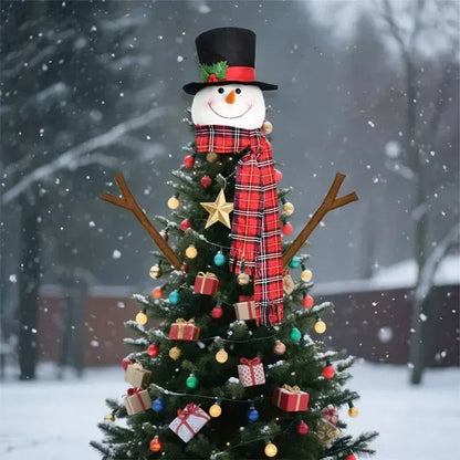 Soft Stuffed Snowman Tree Topper with Arms – Fabric Fluffy Christmas Ornament for Holiday Tree & Party Decorations (Child-Safe, No Dangerous Parts)