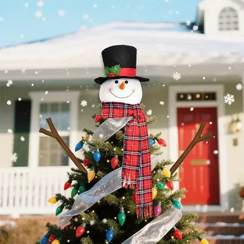Soft Stuffed Snowman Tree Topper with Arms – Fabric Fluffy Christmas Ornament for Holiday Tree & Party Decorations (Child-Safe, No Dangerous Parts)