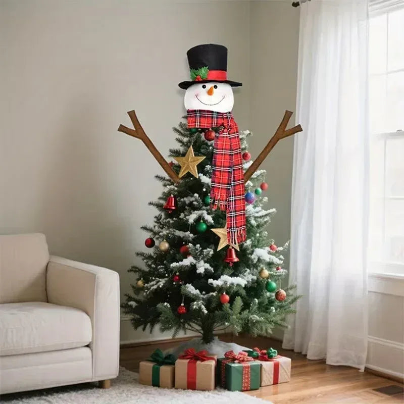 Soft Stuffed Snowman Tree Topper with Arms – Fabric Fluffy Christmas Ornament for Holiday Tree & Party Decorations (Child-Safe, No Dangerous Parts)