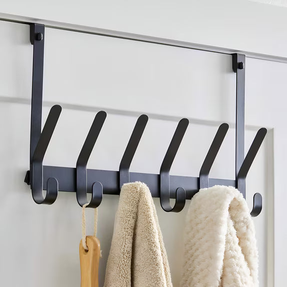 Better Homes & Gardens SnugFit Over-the-Door Hook Rack – 3 Double Hooks, Matte Black Steel