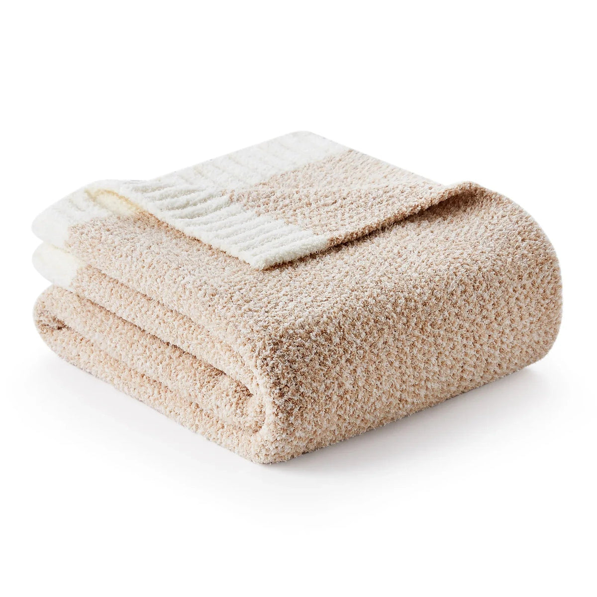 Snuggle Sac Heather Beige Throw Blanket for Couch, Ultra Soft Microfiber Knitted Blanket Cozy Warm Blankets, Beige, 50x70 inches