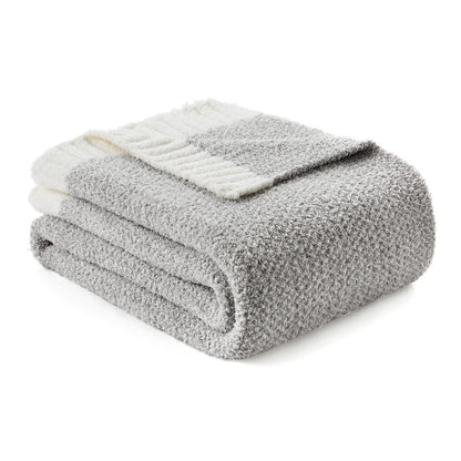 Snuggle Sac Heather Beige Throw Blanket for Couch, Ultra Soft Microfiber Knitted Blanket Cozy Warm Blankets, Beige, 50x70 inches