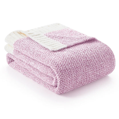 Snuggle Sac Heather Beige Throw Blanket for Couch, Ultra Soft Microfiber Knitted Blanket Cozy Warm Blankets, Beige, 50x70 inches