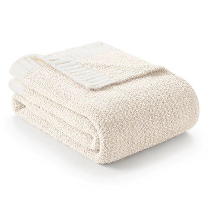 Snuggle Sac Heather Beige Throw Blanket for Couch, Ultra Soft Microfiber Knitted Blanket Cozy Warm Blankets, Beige, 50x70 inches