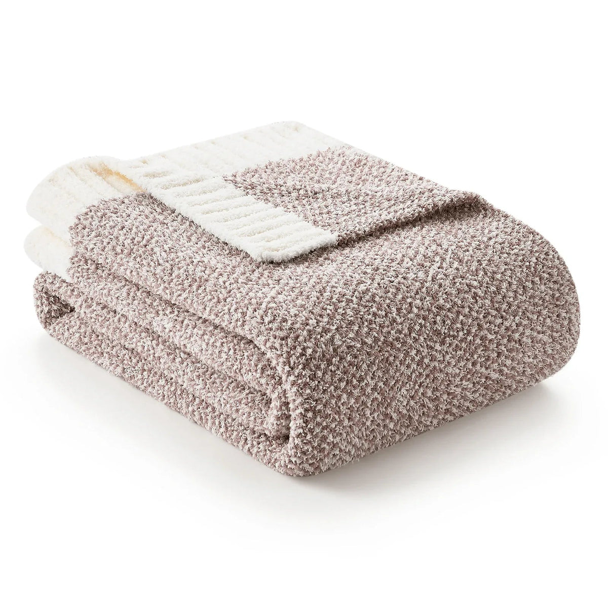 Snuggle Sac Heather Beige Throw Blanket for Couch, Ultra Soft Microfiber Knitted Blanket Cozy Warm Blankets, Beige, 50x70 inches