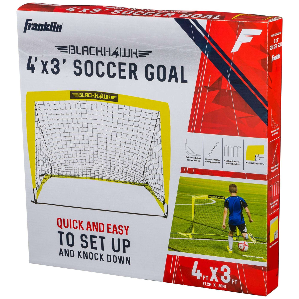 Franklin Sports Blackhawk Soccer Goal - Pop up - Indoor + Outdoor - Adult + Kids - 4' x 3' - Yellow