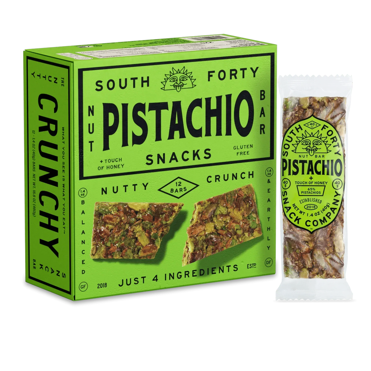 South 40 Snacks Crunchy Pistachio Nut Bars, 12 pack
