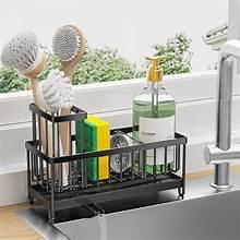 Stainless Steel Kitchen Sink Caddy, Sponge Holder with Drain Tray, Brush Holder, Soap Dispenser Organizer
