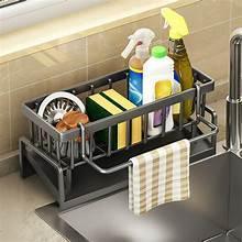 Stainless Steel Kitchen Sink Caddy, Sponge Holder with Drain Tray, Brush Holder, Soap Dispenser Organizer