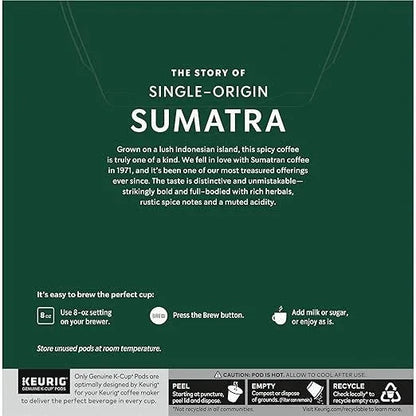 Starbucks Coffee K-Cup Pods, Sumatra Single-Origin Coffee, Dark Roast Ground Coffee, Keurig Genuine K-Cup Pods, 32 Count (Pack of 4)