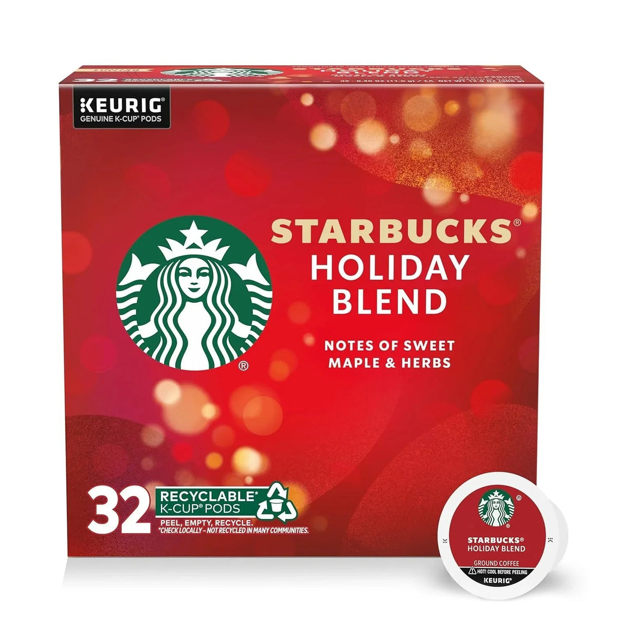 Starbucks K-Cup Coffee Pods, Medium Roast Coffee for Keurig Brewers, Holiday Blend, 100% Arabica, Limited Holiday Edition