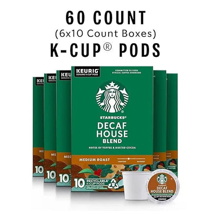 Starbucks K-Cup Coffee Pods, Medium Roast Hot or Iced Coffee, Decaf House Blend, 60 Keurig Pods