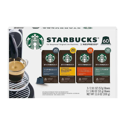 Starbucks by Nespresso Original Line Coffee Capsules Variety Pack Pods, 60 ct.