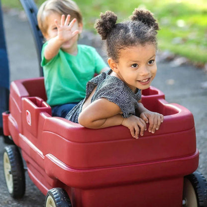 Step2 Neighborhood Wagon, Kids Ride On Toy, Stroller Substitute, Includes Seat Belts, Made of Durable Plastic, Max Weight 75 lbs., For Toddlers 1.5-5 Years Old, Red