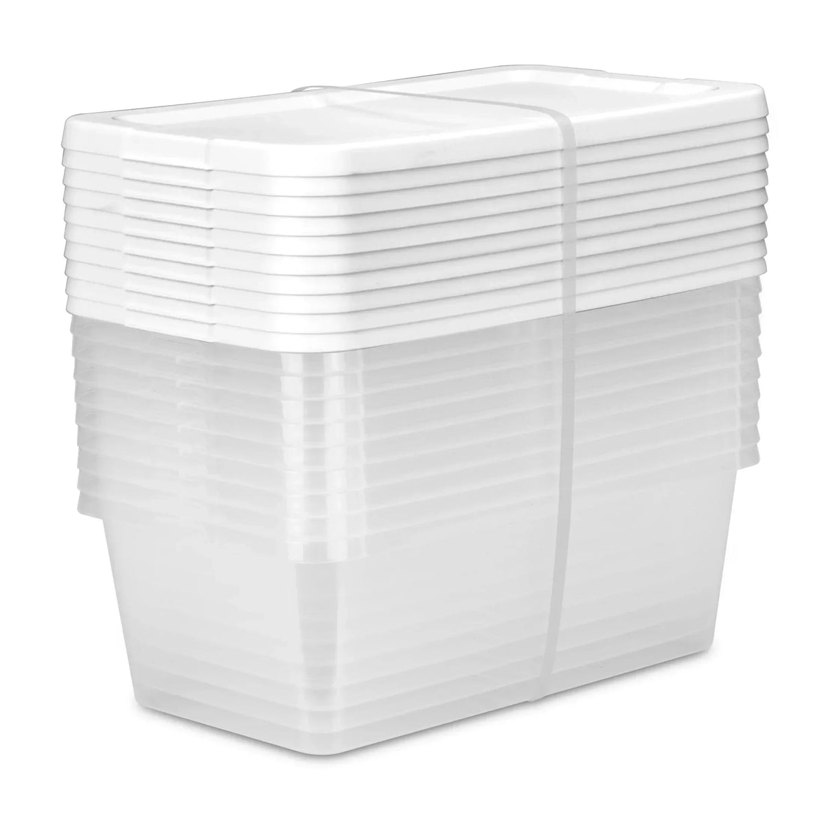 Sterilite Set of (10) 6 Quart Storage Boxes, Clear Plastic Storage Bin with Snap-On Lid, White