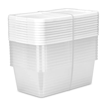 Sterilite Set of (10) 6 Quart Storage Boxes, Clear Plastic Storage Bin with Snap-On Lid, White