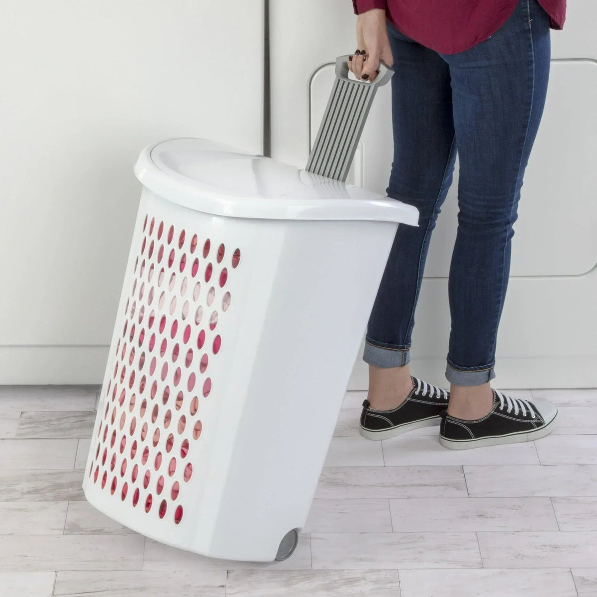 Sterilite Ultra™ Wheeled Hamper, Plastic Laundry Hamper with Handle and Wheels for Easy Transport, White