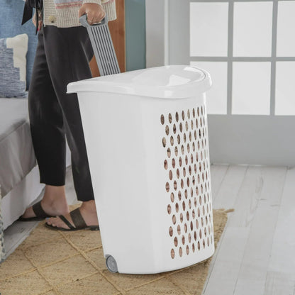 Sterilite Ultra™ Wheeled Hamper, Plastic Laundry Hamper with Handle and Wheels for Easy Transport, White