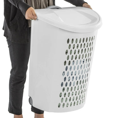 Sterilite Ultra™ Wheeled Hamper, Plastic Laundry Hamper with Handle and Wheels for Easy Transport, White