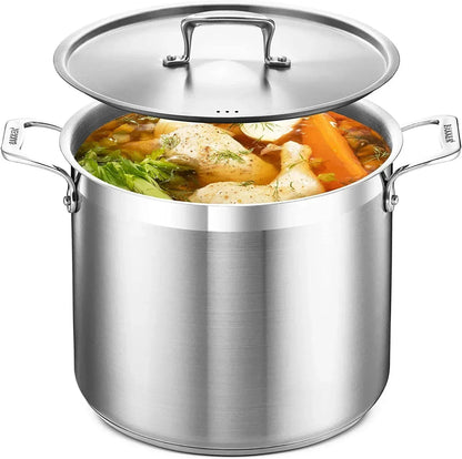 Stockpot – 2 Quart  to 24 Quart – Brushed Stainless Steel – Heavy Duty Induction Pot with Lid and Riveted Handles – For Soup, Seafood, Stock, Canning and for Catering for Large Groups and Events by BAKKEN