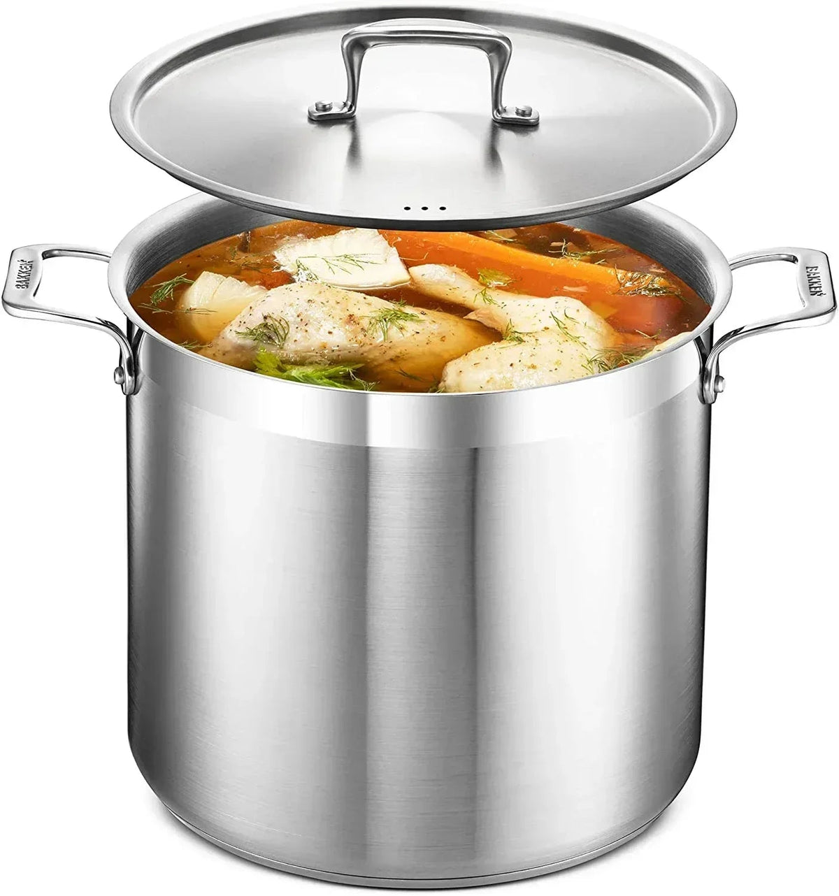 Stockpot – 2 Quart  to 24 Quart – Brushed Stainless Steel – Heavy Duty Induction Pot with Lid and Riveted Handles – For Soup, Seafood, Stock, Canning and for Catering for Large Groups and Events by BAKKEN