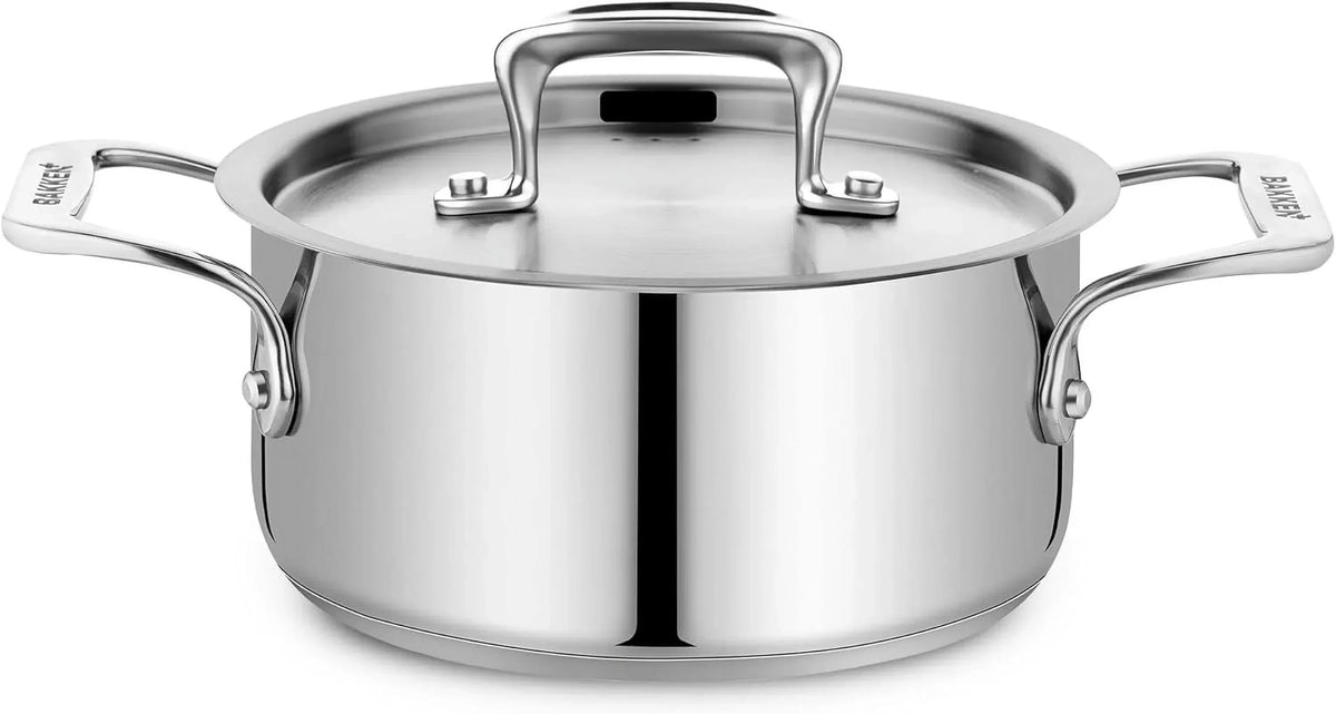 Stockpot – 2 Quart  to 24 Quart – Brushed Stainless Steel – Heavy Duty Induction Pot with Lid and Riveted Handles – For Soup, Seafood, Stock, Canning and for Catering for Large Groups and Events by BAKKEN