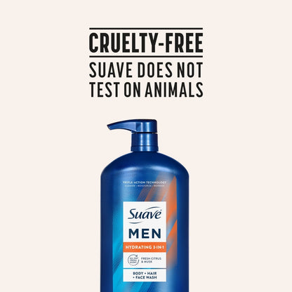 Suave Men Hydrating 3-in-1 Body + Hair + Face Wash with Glycerin & Vitamin E, 30 FL OZ