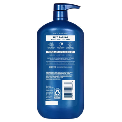 Suave Men Hydrating 3-in-1 Body + Hair + Face Wash with Glycerin & Vitamin E, 30 FL OZ