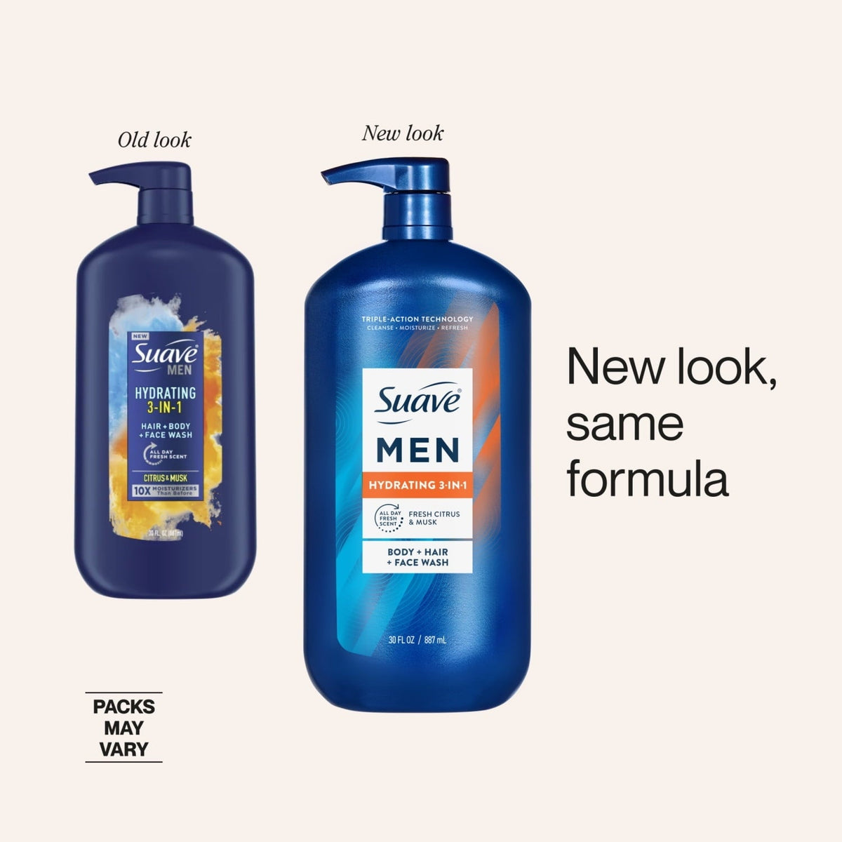 Suave Men Hydrating 3-in-1 Body + Hair + Face Wash with Glycerin & Vitamin E, 30 FL OZ