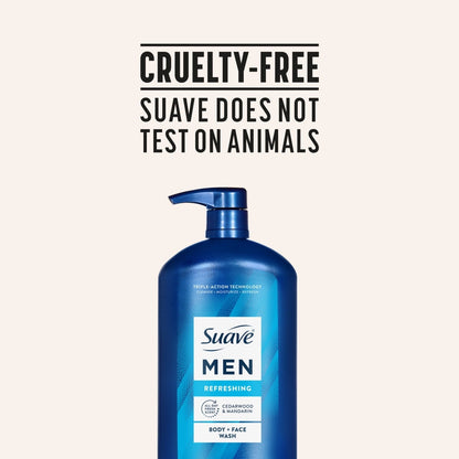 Suave Men Refreshing 2-in-1 Body & Face Wash with Glycerin & Vitamin E, 30 FL OZ