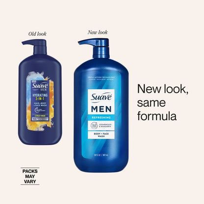 Suave Men Refreshing 2-in-1 Body & Face Wash with Glycerin & Vitamin E, 30 FL OZ