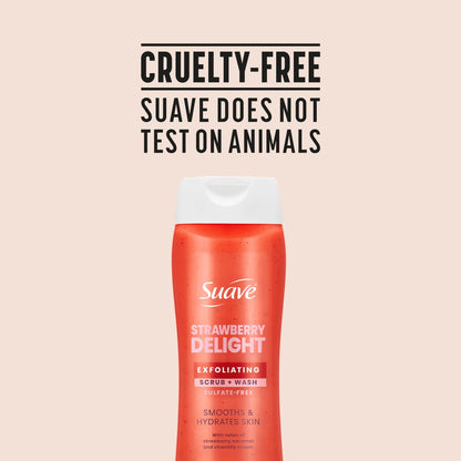 Suave Strawberry Delight Exfoliating Body Wash & Scrub with Glycerin & Vitamin E, Sulfate-Free Hydrating Cleanser for Soft, Smooth Skin, 18 fl oz (pack 4 )