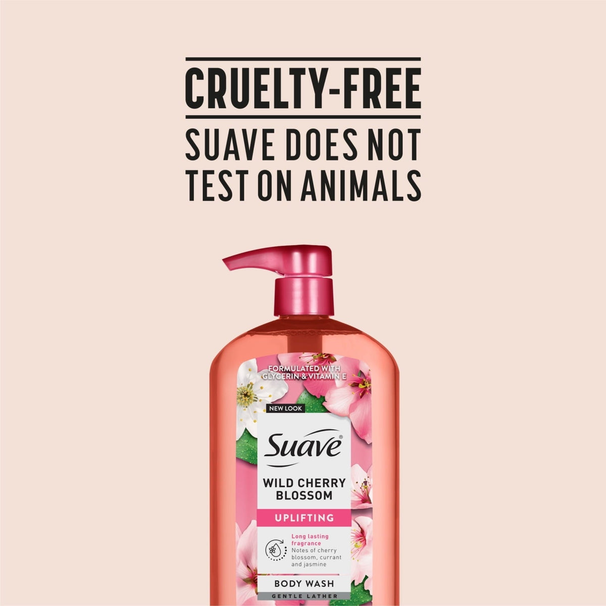 Suave Wild Cherry Blossom Moisturizing Body Wash with Glycerin & Vitamin E, 30 FL OZ Pump