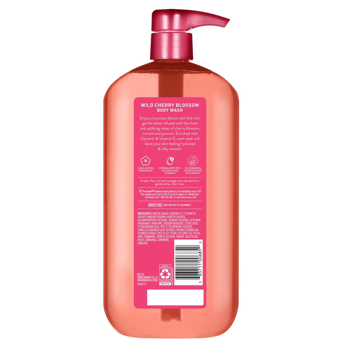 Suave Wild Cherry Blossom Moisturizing Body Wash with Glycerin & Vitamin E, 30 FL OZ Pump