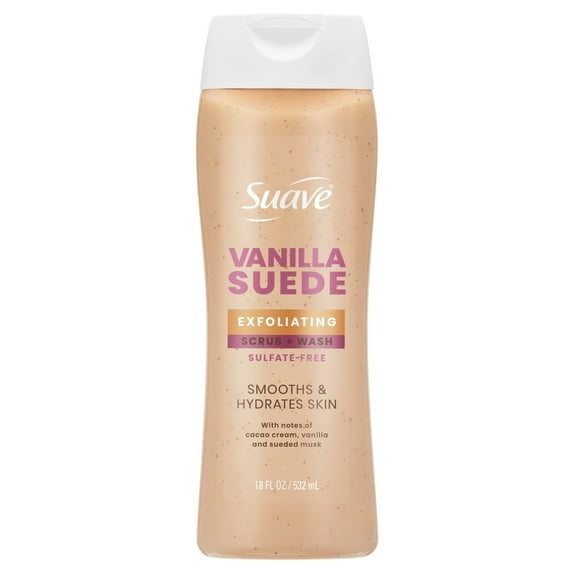 Suave Strawberry Delight Exfoliating Body Wash & Scrub with Glycerin & Vitamin E, Sulfate-Free Hydrating Cleanser for Soft, Smooth Skin, 18 fl oz (pack 4 )
