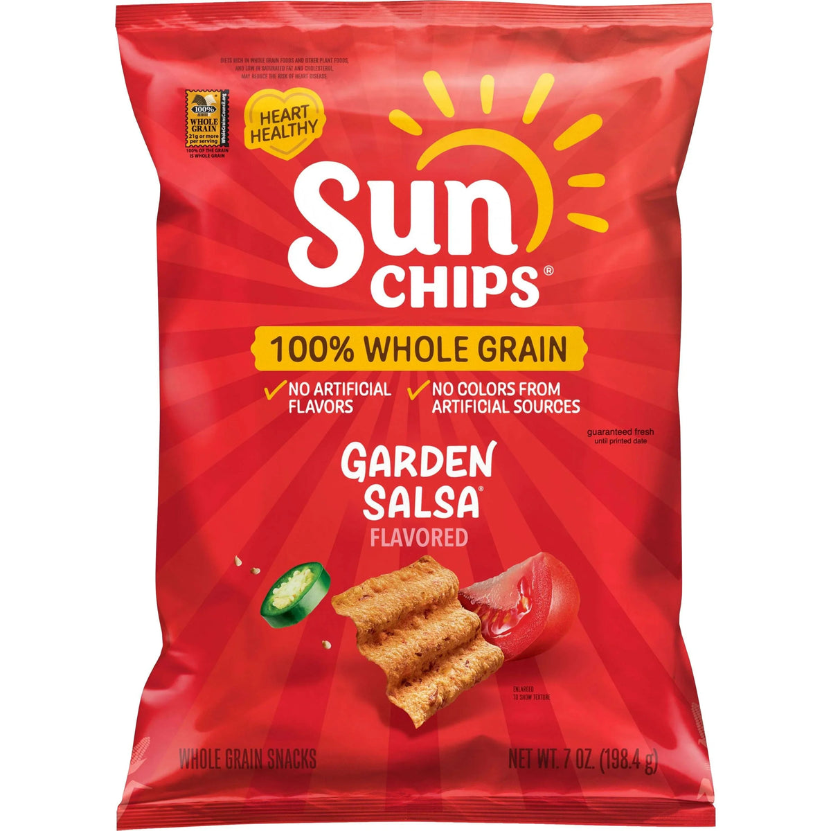 SunChips 100% Whole Grain Garden Salsa Snack Chips Bag, 7 oz