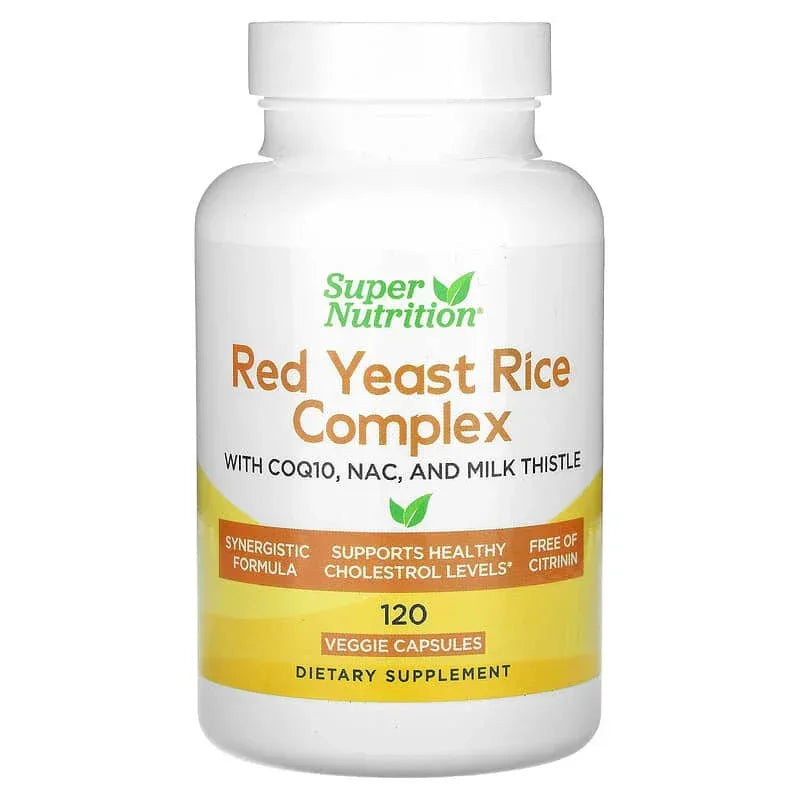 Super Nutrition, Red Yeast Rice Complex with Organic Red Yeast Rice, N-Acetyl Cysteine, Coenzyme Q10, and Milk Thistle Extract, 120 Veggie Capsules